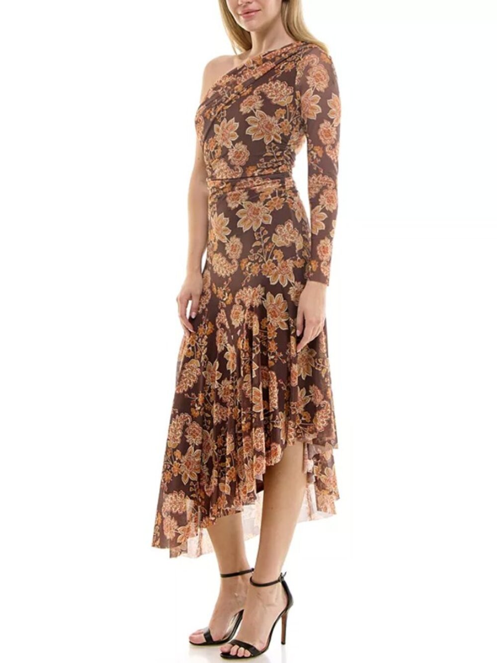Taylor Brown Floral One Shoulder Asymmetric Dress Size 8